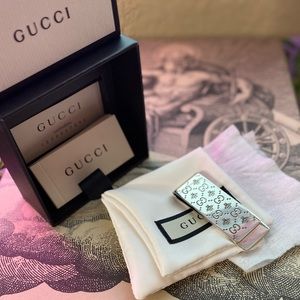 SOLD Gucci Men’s Money Clip Sterling Silver Interlocking GG x Bee Motif